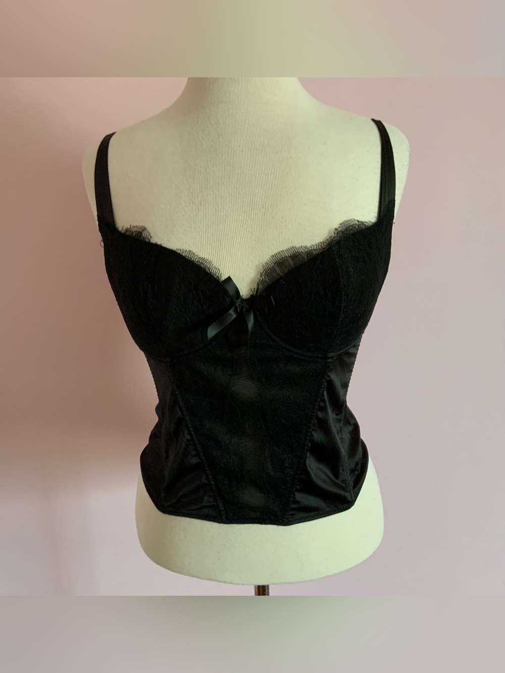 La SENZA Black Lace Bustier with Satin Panels and Lace Detail